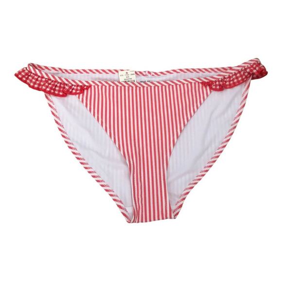 Aerie NWT Red White Striped Seersucker Ruffle Bikini Bottoms Small Boho Chic - Picture 4 of 13